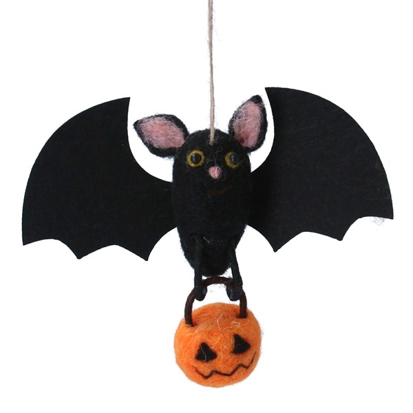 Mixed Wool Bat with Pumpkin Decoration