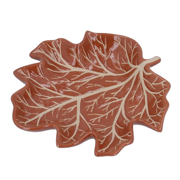Earthenware Leaf Shape Dish - Brown