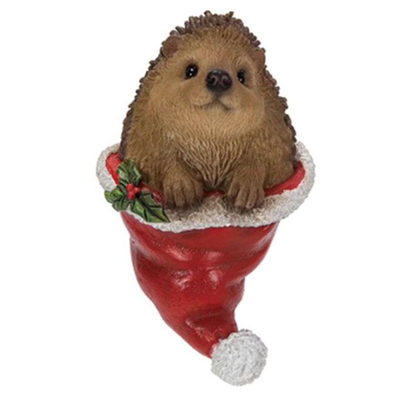 Hanging Hedgehog in Christmas Hat
