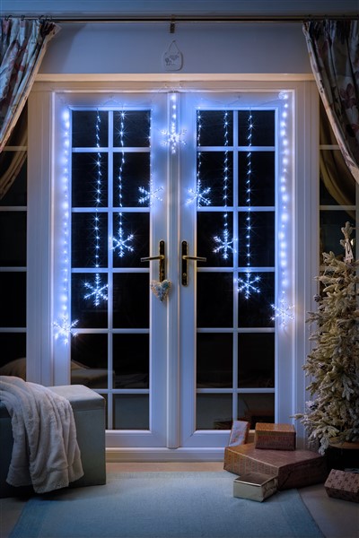 Snowflake Curtain Lights- Cool White
