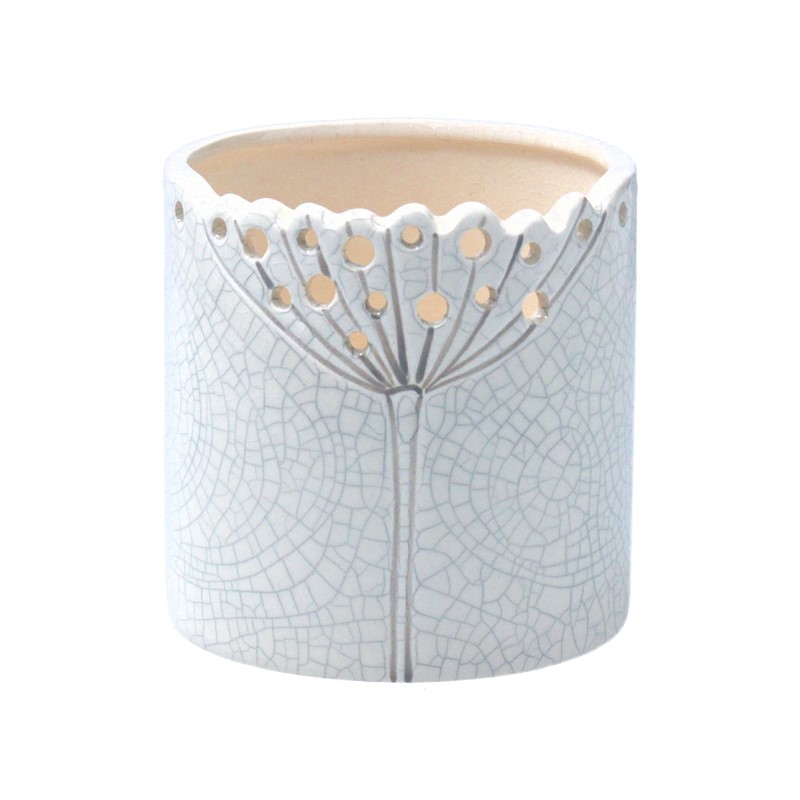 White Crackle Ceramic Cow Parsley Pot Cover