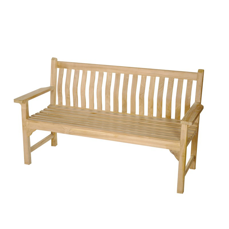 Curved Back Flat Arm 3 Seat Teak Bench
