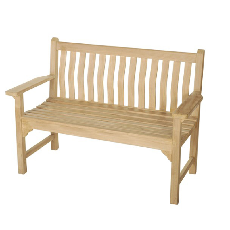 Curved Back Flat Arm 2 Seat Teak Bench