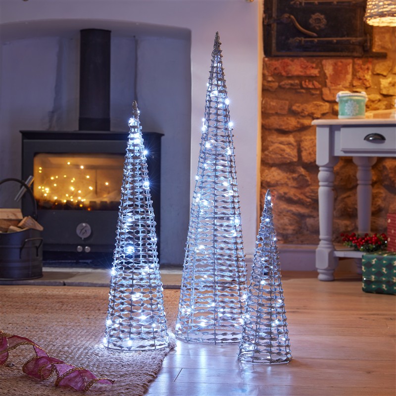 Glitter Twist Silver Tree Belisks - Set of 3 - Image 2